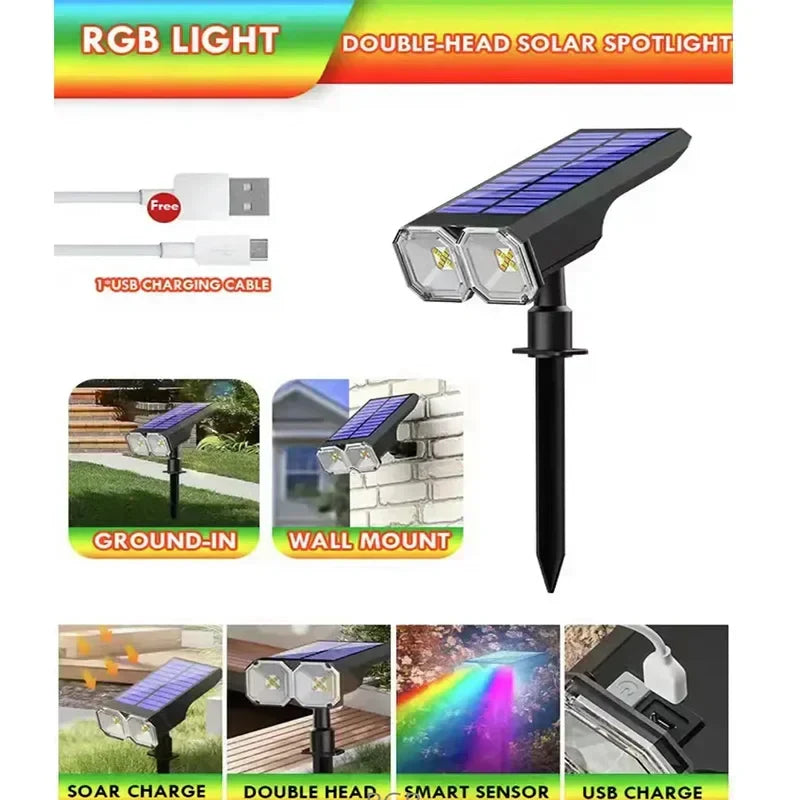 Solar Color Changing LED Outdoor Spot Light - Waterproof Multicolor Landscape Spotlight