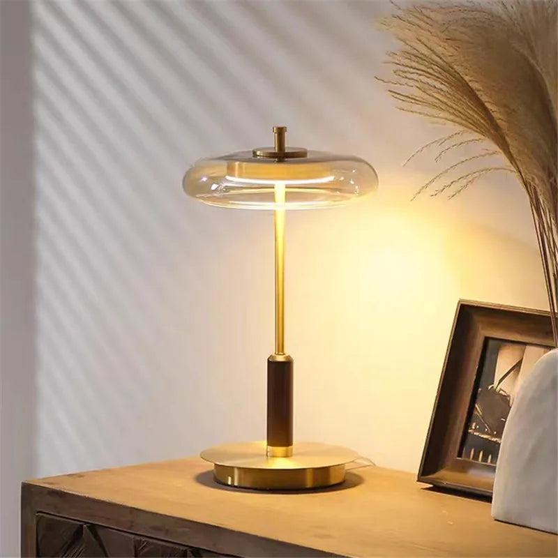 Gold Lustre Glass Mushroom Table Lamp for Bedroom Living Room Study