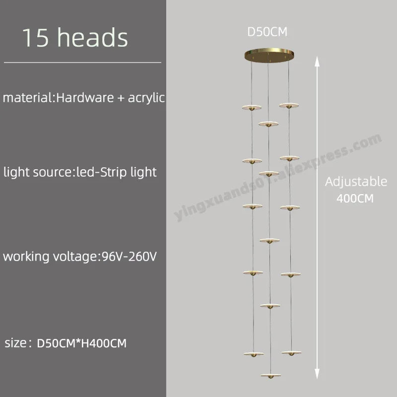 LED Chandelier for Revolving Staircase | Loft Villa Ceiling Hanging Lamp