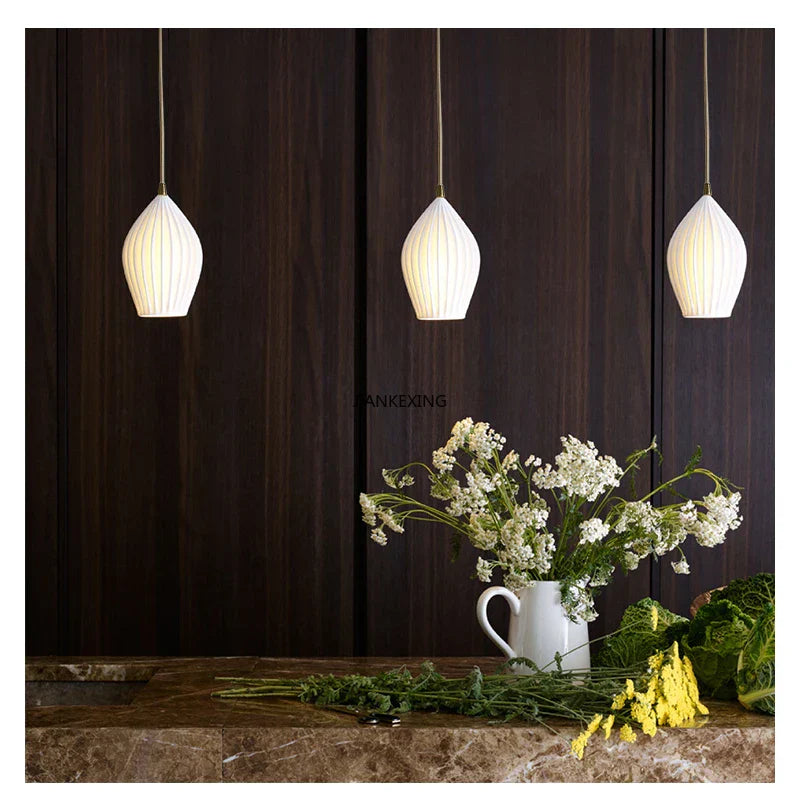 Elegance Ribbed Ceramic Pendant Lights for Dining Island, Living Room