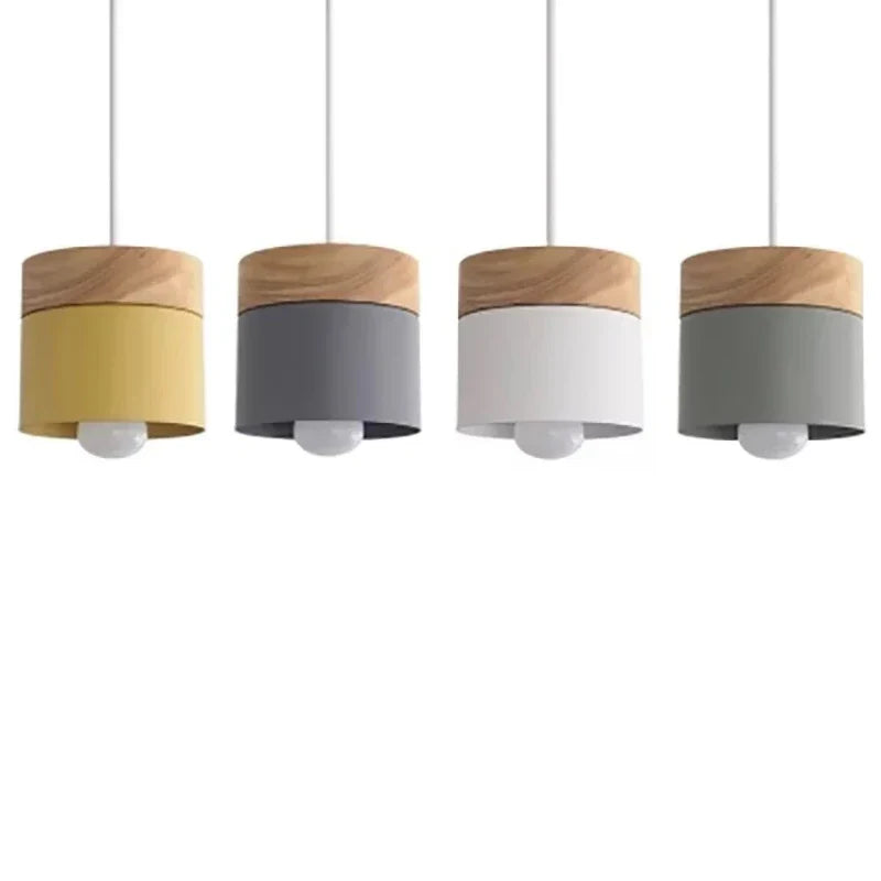 Wood Iron Pendant Lights: Modern Nordic Colorful Minimalist LED Hanging Lamps