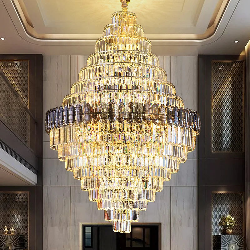Luxury Duplex Living Room Chandelier – Crystal Rotating Staircase Light