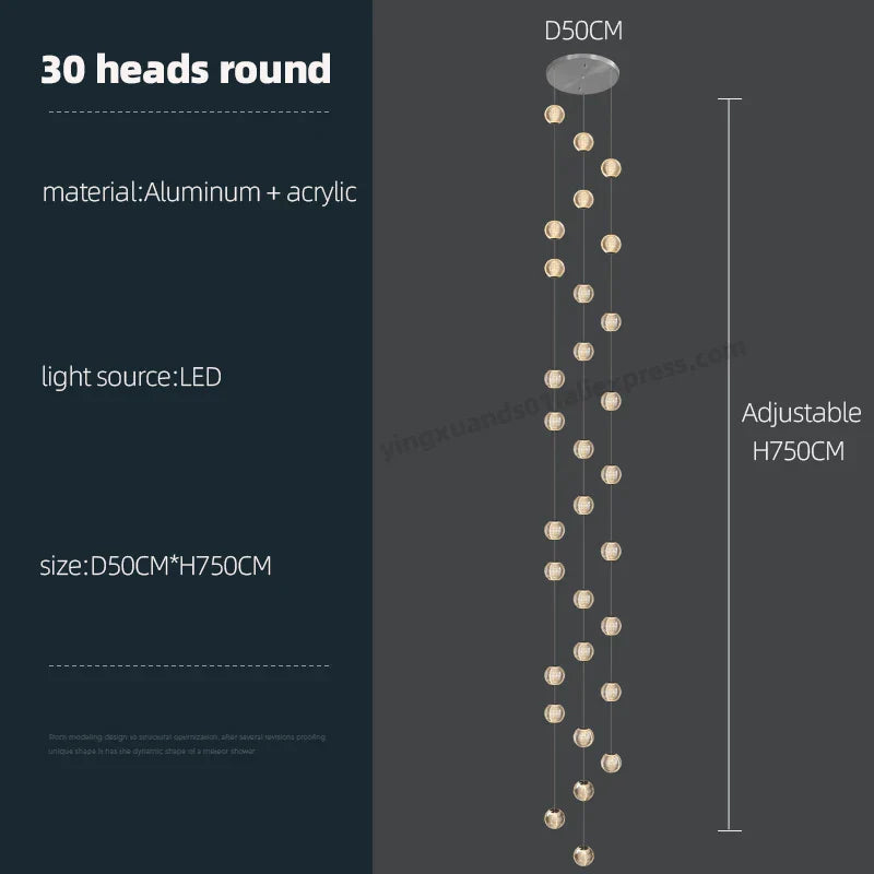 Revolving Stair LED Chandelier - Duplex Villa Hanging Lamp for High-Level Staircase