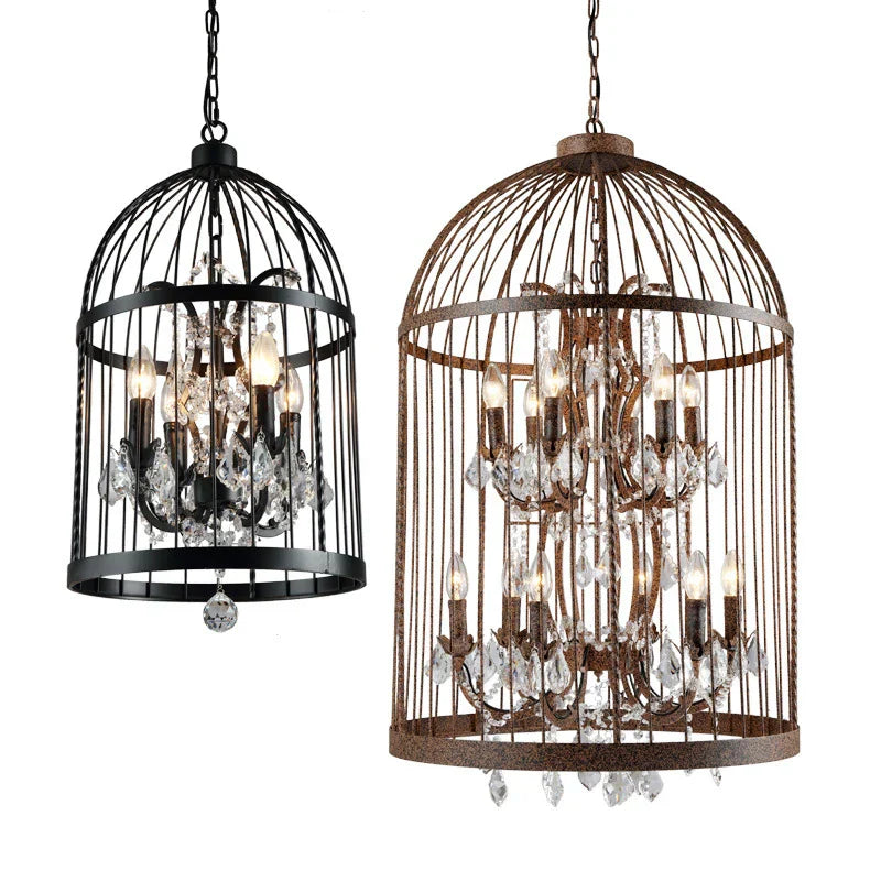 Iron Birdcage Crystal Chandelier: Spherical Pendant Light for Home Decor