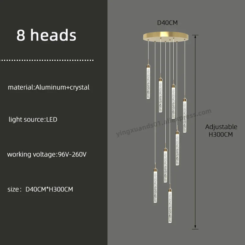 Golden LED Crystal Chandelier for Living Room Staircase