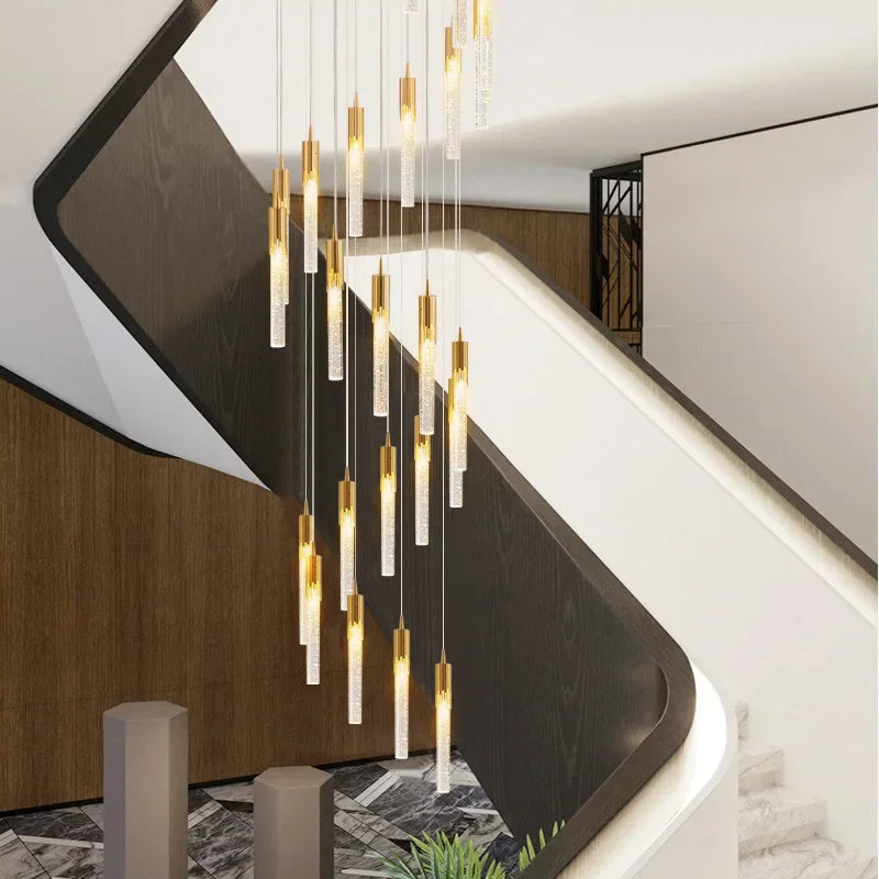 Modern Crystal Staircase Chandelier Lighting for Restaurant Gold Corridor