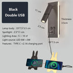 Black Brass LED Wall Lamp with USB Port & Switch - 3W Spotlight for Bedroom