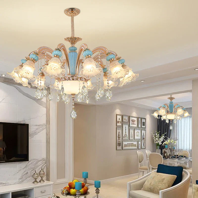 Duplex Ceramic Crystal Pendant Lamp for Modern European Style Living Room