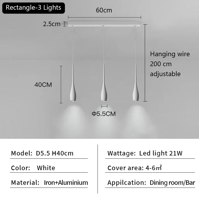 Long Tube LED Pendant Light for Bedside, Dining Room, Bar - Modern Minimalist Design