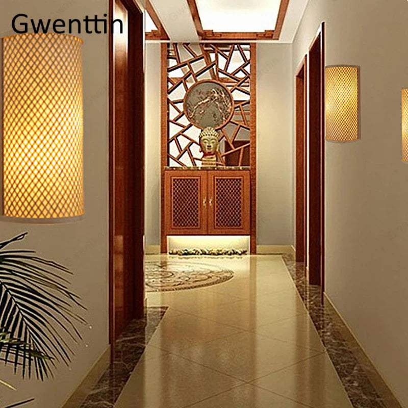 Bamboo Wall Lights Sconces LED Fixtures for Bedroom Bathroom Stairs Luminarias