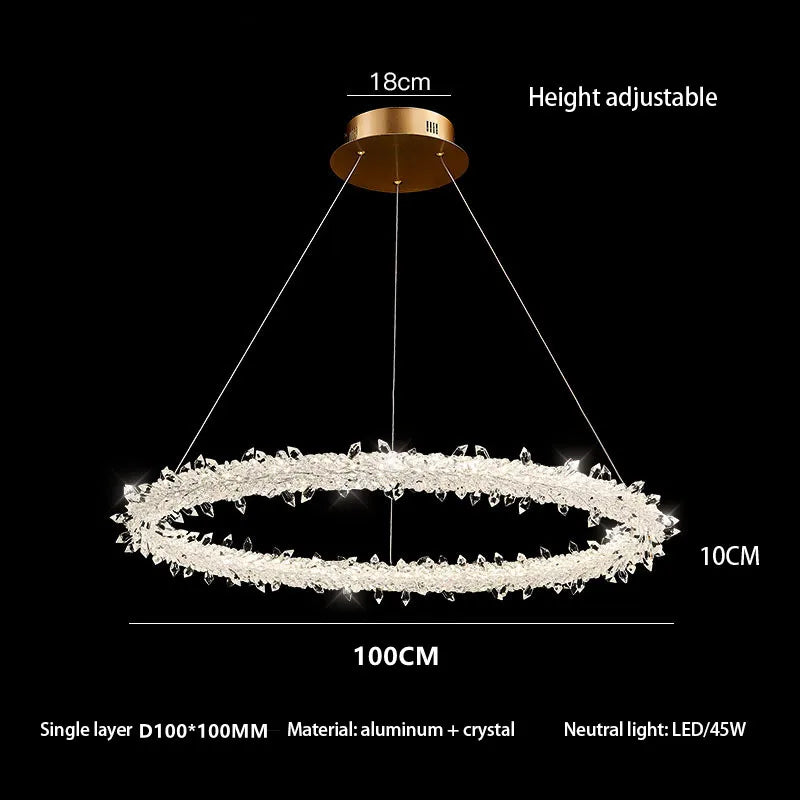Crystal Flower LED Chandelier Round Ring Pendant for Dining Living Room Lighting