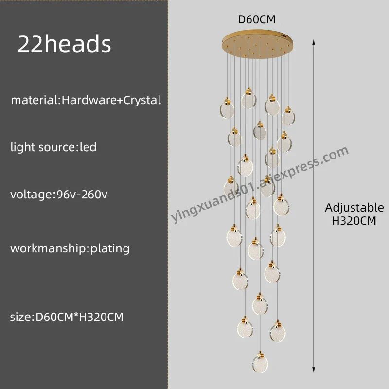 Crystal Chandelier Pendant Light for Luxury Staircase