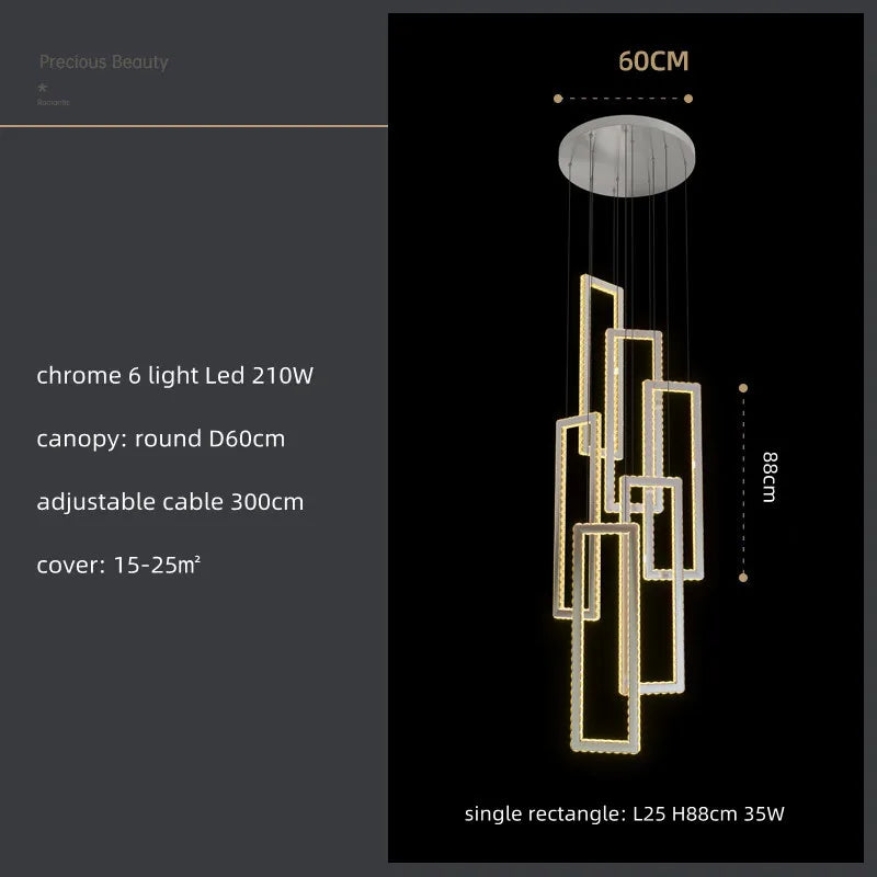 Crystal LED Pendant Light Luxury Stairs Lustre Modern Lighting Fixture