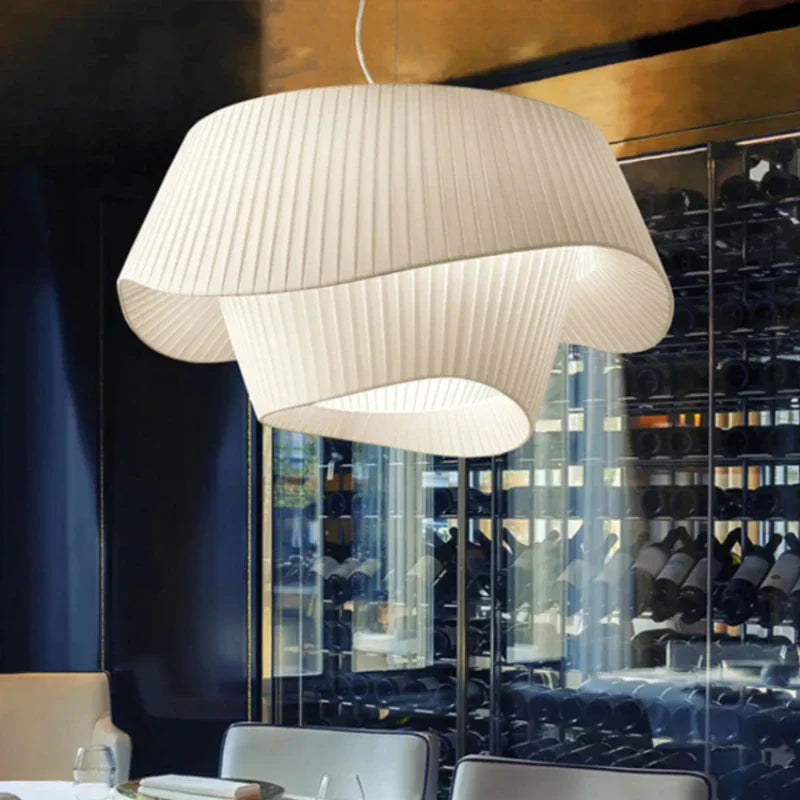 White Beige Fabric Chandeliers for Home Decor - Nordic Lighting Fixture