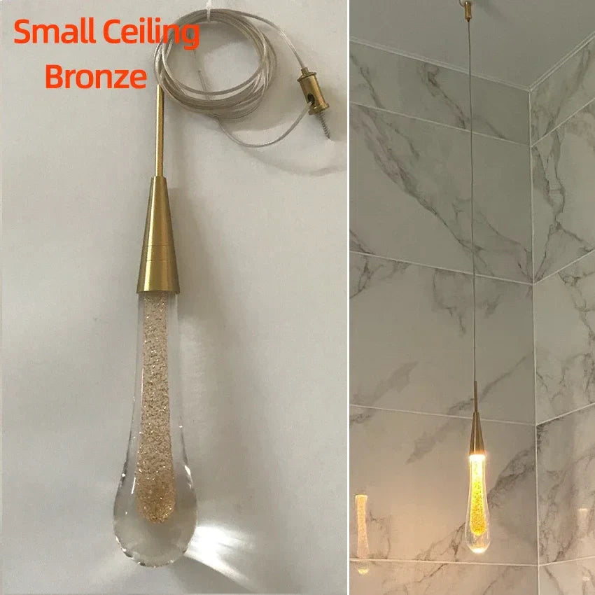 Tear Drop Crystal Glass LED Pendant Light Chandelier for Restaurant, Bar, and Staircase