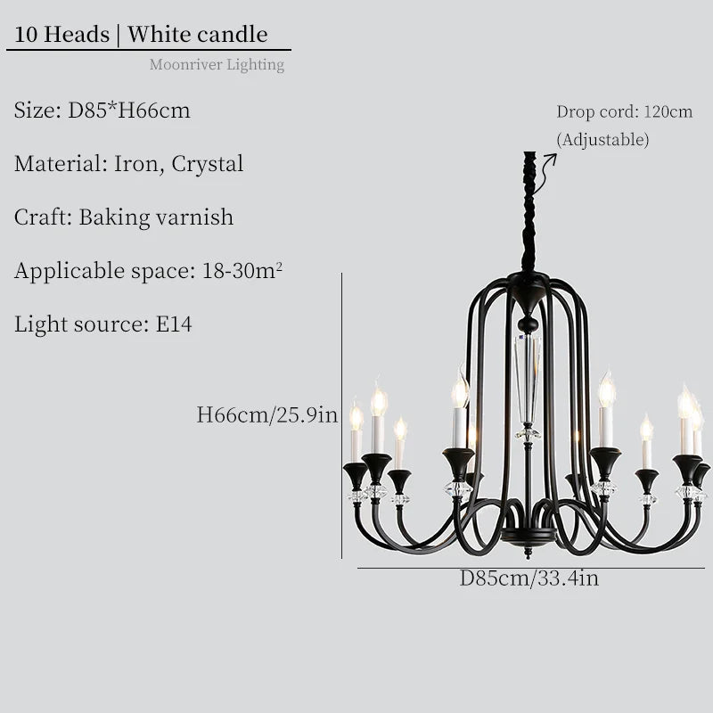 Iron Vintage Candle Chandelier: Retro French Style Pendant Light