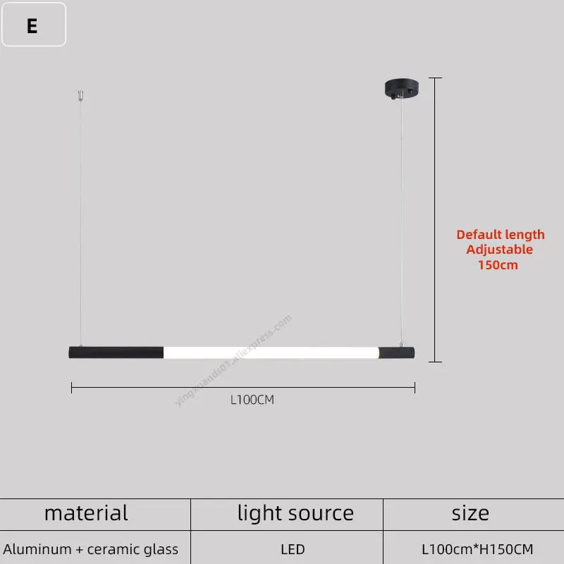 Modern LED Black/Gold Bar Chandelier Horizontal Pendant Light