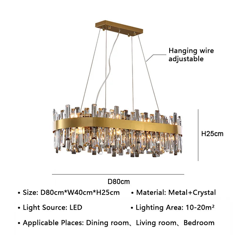Crystal LED Pendant Light Chandelier for Living Dining Bedroom Luxe Decor