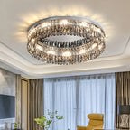 Smoke Grey Crystal Ceiling Lights: Modern LED Room Lamp for Living Room, Kitchen, Bedroom