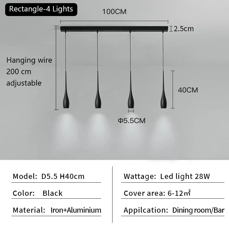 Long Tube LED Pendant Light for Bedside, Dining Room, Bar - Modern Minimalist Design