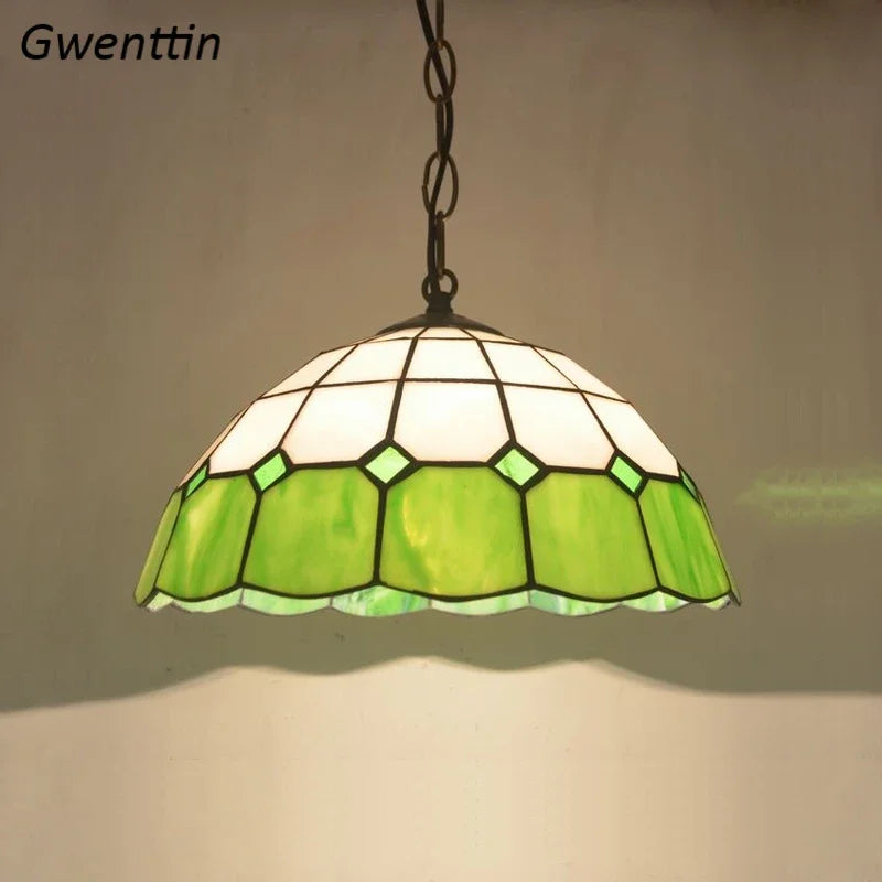 Tiffany Square Pendant Light, Stained Glass Hanging Lamp for Home Decor