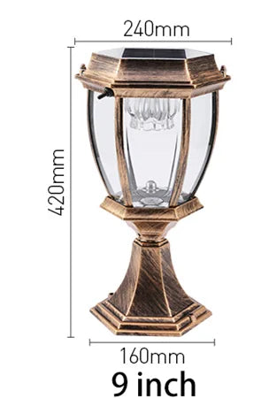 Solar LED Outdoor Villa Column Lamp - Retro Style Pillar Garden Street Light