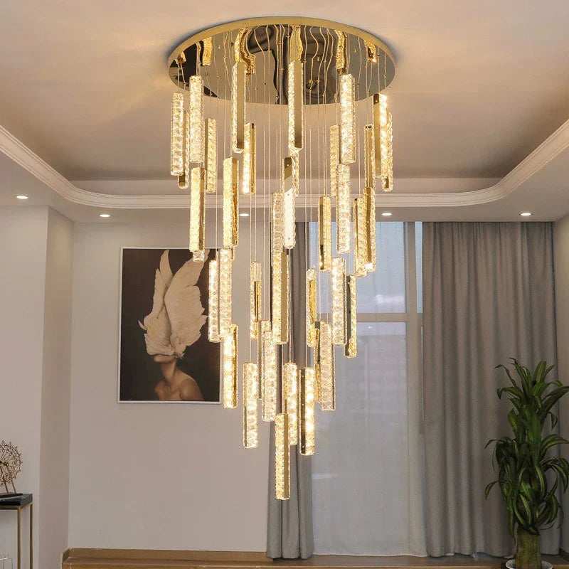 Luxury LED Crystal Spiral Staircase Chandelier for Duplex Villa & Restaurant