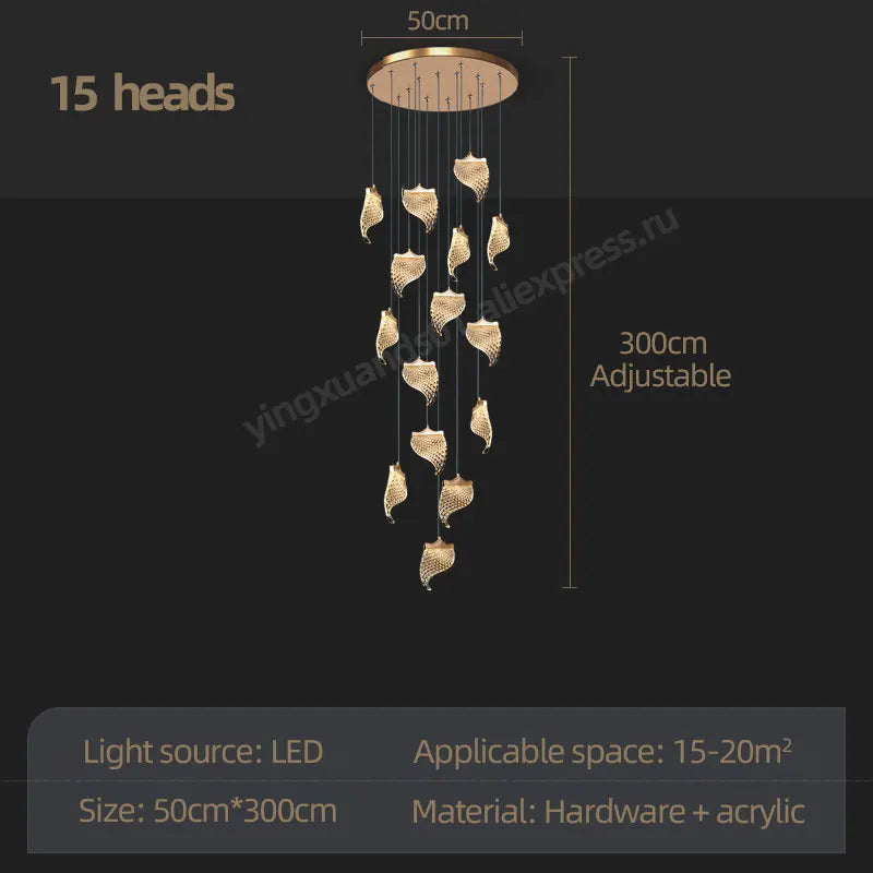 LED Staircase Chandelier: Modern Loft Lighting Fixture for Living & Dining Room