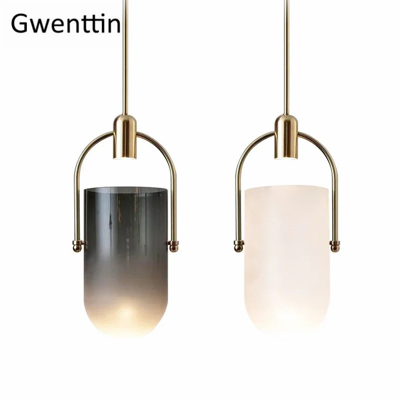 Bucket Glass Pendant Lamp LED Modern Hanging Lights for Dining Room Kitchen Home Décor