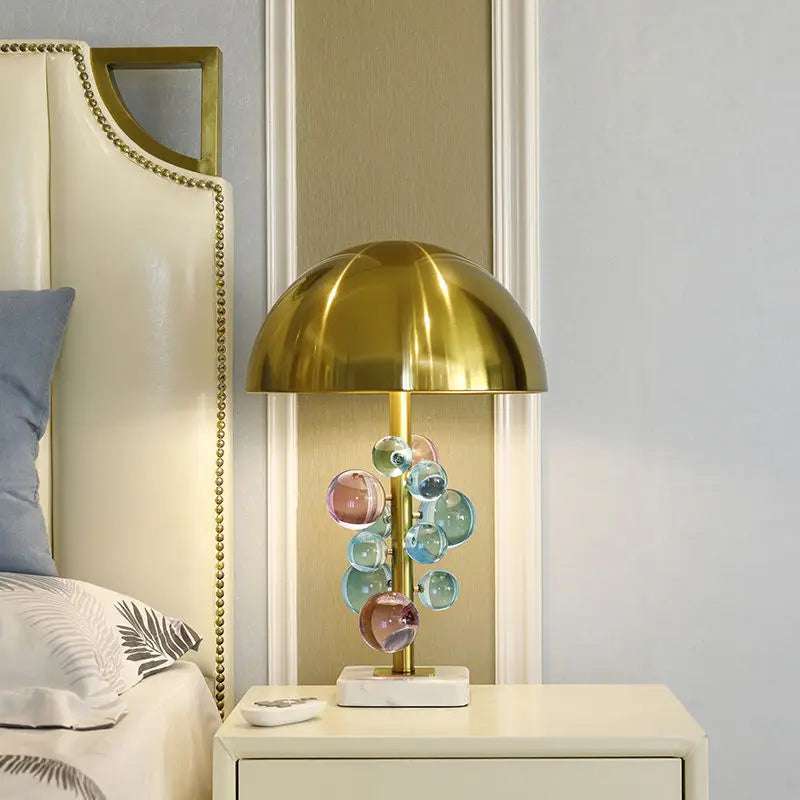 Golden Mushroom Crystal Ball Table Lamp Multicolored Creative Bedroom Decor