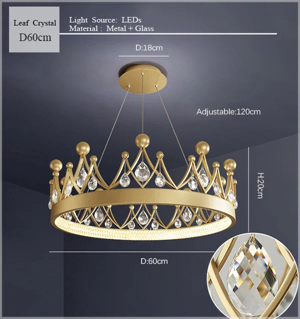 Crown Crystal Chandelier Pendant Light for Bedroom and Living Room Decor