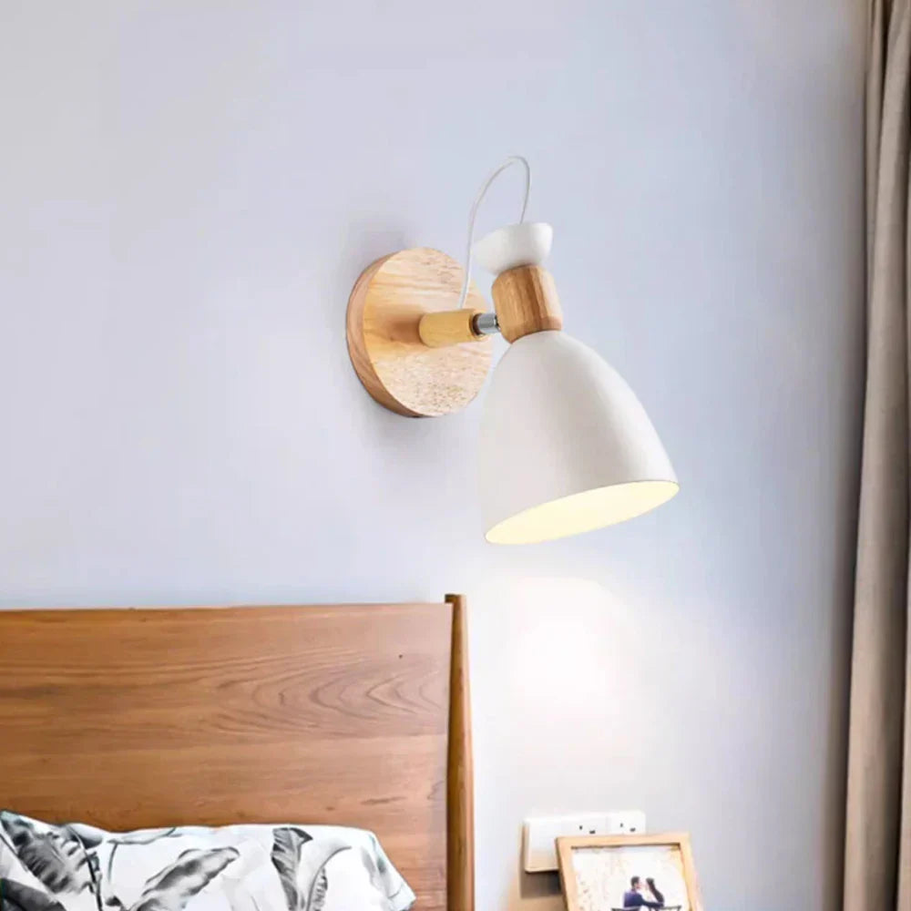 Wooden Wall Light Bedside Lamp Shade Modern Nordic E27 LED Sconce Living Room Lighting