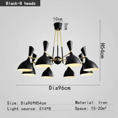 Afralia Nordic LED Multiple Head Chandelier - Black/White Iron Art - Living Room/Bedroom/Kitchen/Hotel