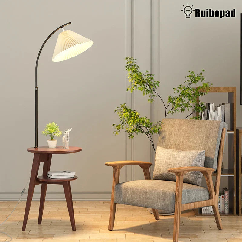 Nordic Wooden LED Corner Floor Lamp for Bedroom and Living Room