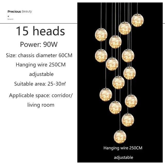 Luminous Glass Ball Pendant Chandeliers for Living Dining Room Decor LED Lighting
