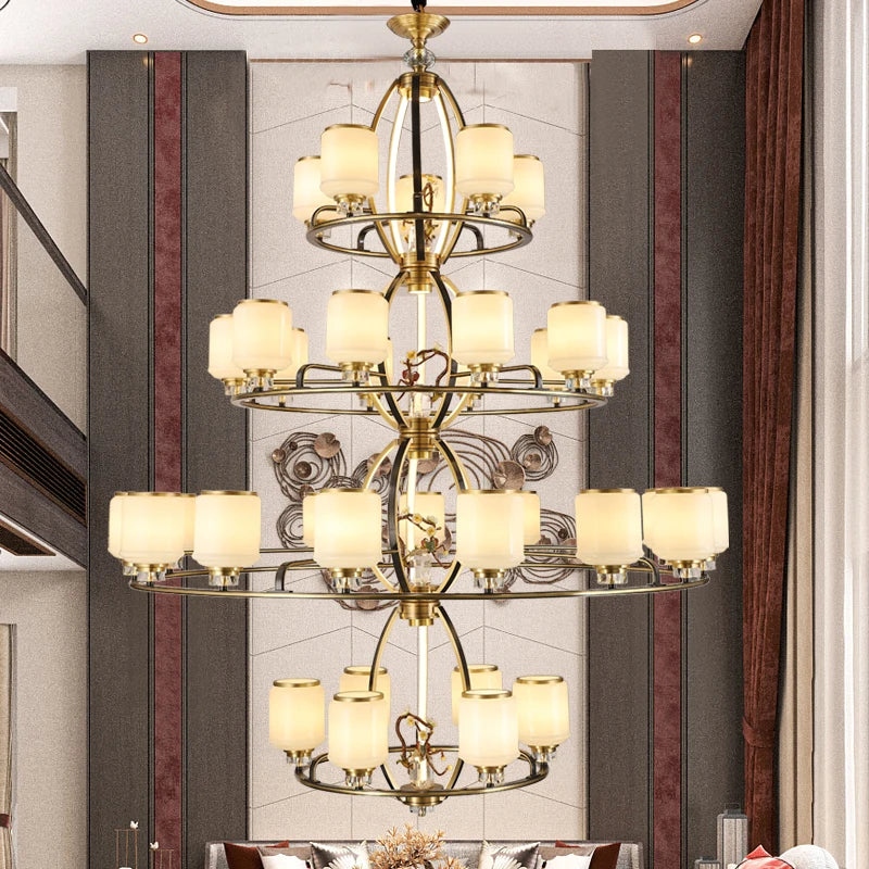 Chinese Natural Jade All Copper Chandelier for Luxury Living Room Villa