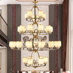 Chinese Natural Jade All Copper Chandelier for Luxury Living Room Villa