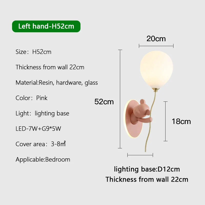 Cartoon Bear Balloon LED Wall Lamp for Children's Room