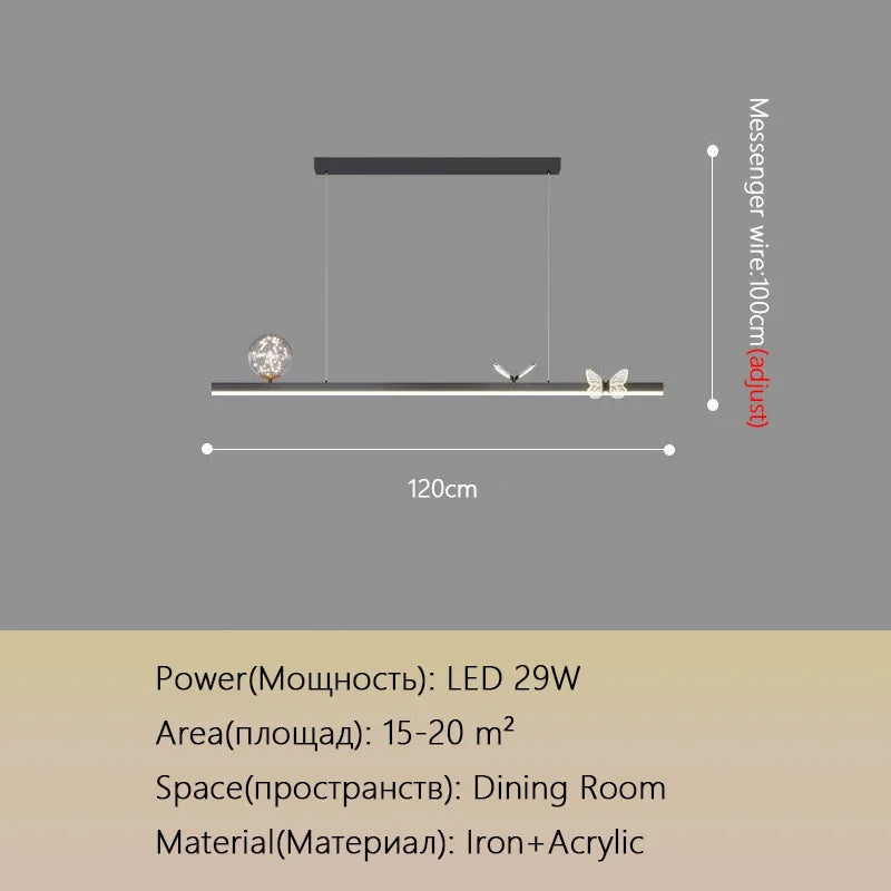 Butterfly Chandelier: Modern Minimalist Pendant Lamp for Dining Room, Study, Bar