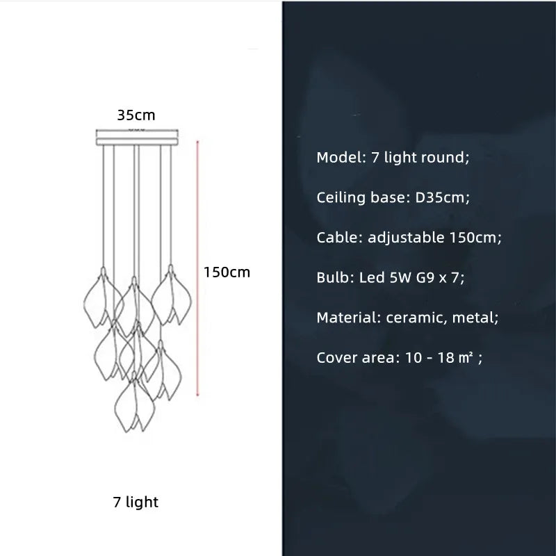 Magnolia Flower G9 LED Chandelier - White Luxury Pendant Light Fixtures