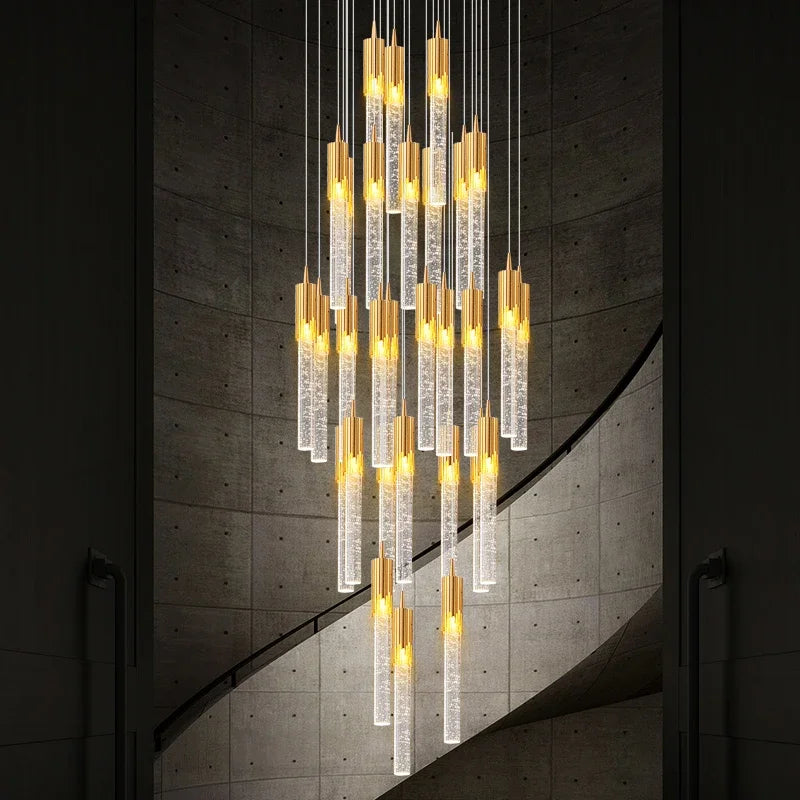 Modern Crystal Staircase Chandelier Lighting for Restaurant Gold Corridor