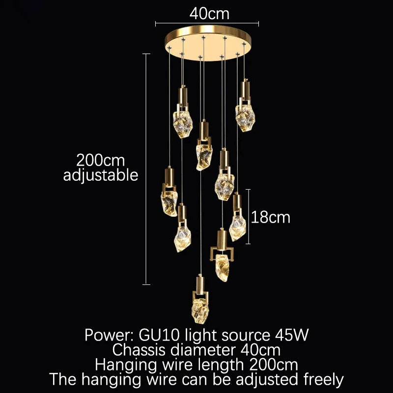 Modern Diamond Crystal Chandelier LED Hanging Light Gold Decor