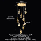 Modern Diamond Crystal Chandelier LED Hanging Light Gold Decor