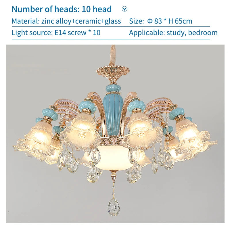 Duplex Ceramic Crystal Pendant Lamp for Modern European Style Living Room