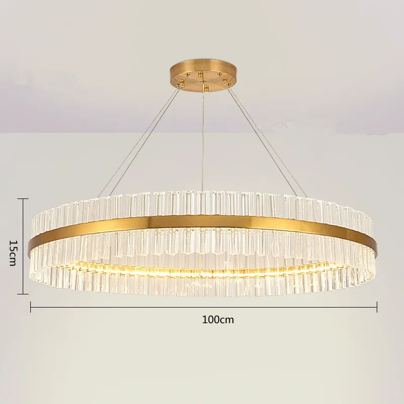 LED Crystal Pendant Light: Modern Nordic Round Chandelier with Dimmable Gold Finish