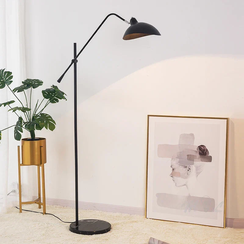 Nordic Gold Metal Floor Lamp Adjustable Length Marbled Base Light