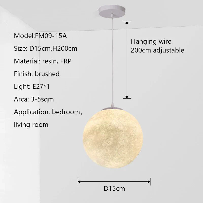 Nordic Moon Round LED Chandelier: Modern Living Room Dining Pendant Light for Bedroom Atmosphere