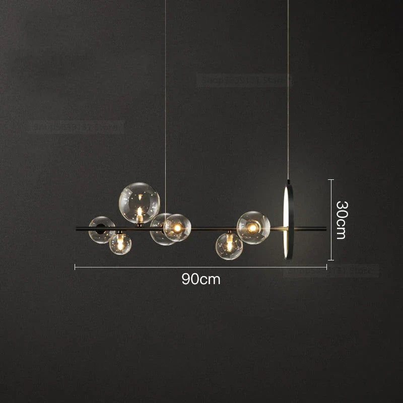 Glass Ball LED Chandelier: Modern Long Pendant Lighting for Living Room and Shop
