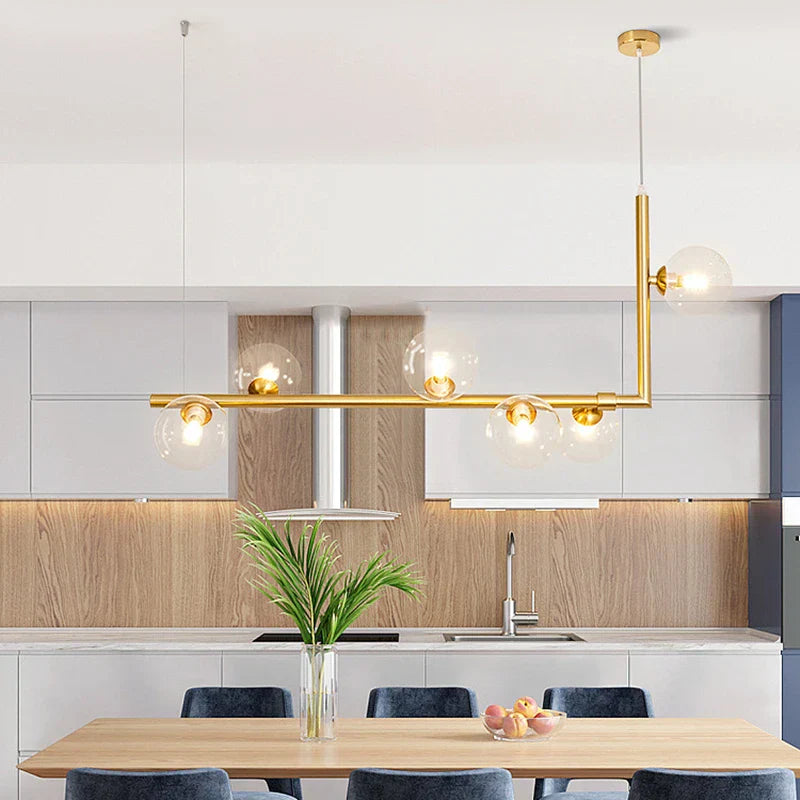 Double Glass Lampshade Chandelier with LED Suspension – Stylish Ceiling Fixture for Dining Room