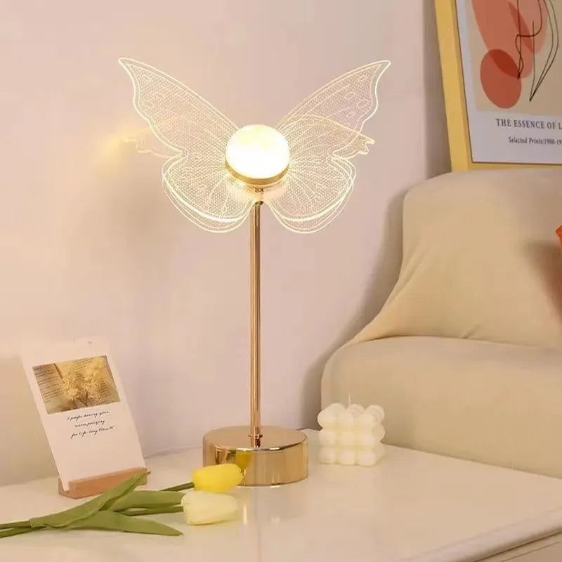 Butterfly Gold Acrylic LED Desk Lamp for Artful Living Room Night Light
